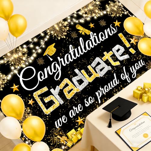 Graduation Party Backdrop - Congratulations Graduate Banner 70.8"x43.3"