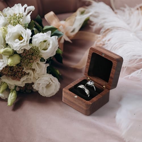 Wooden Engagement Ring Box with 2 Slots Black Inner Without Window - SLOZO