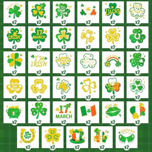 St. Patrick's Day Glitter Temporary Tattoos - 95 Styles Shamrock Fake Tattoos