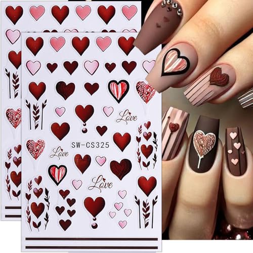 Valentine Nail Stickers - 6 Sheets 3D Self-Adhesive Heart & Lip Decals