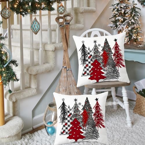 Artmag Christmas Pillow Covers 16x16 Inch - Set of 2 White Tree Decor