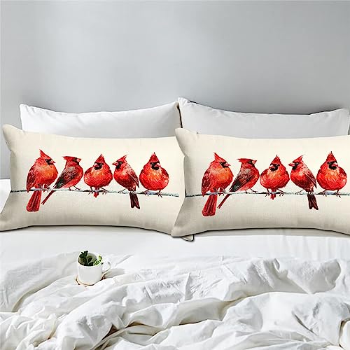 Watercolor Birds Throw Pillow Cover - Northern Cardinal 12x20
