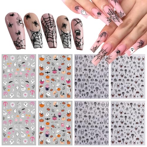 KTAABTR 8 Sheets Halloween Self-Adhesive Nail Stickers Decals