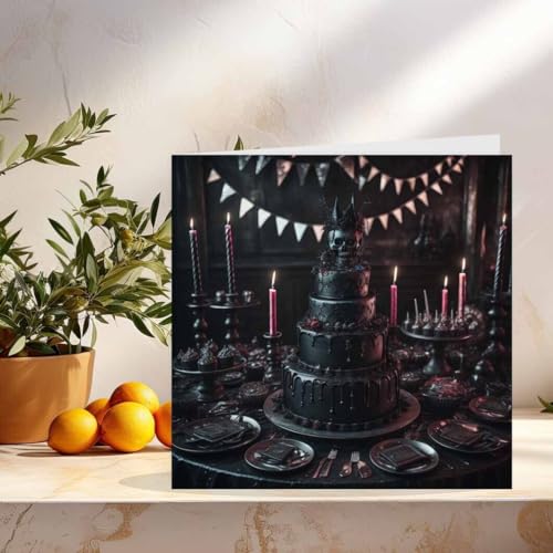 Gothic Birthday Card Black Cake Design Alternative Greeting Card