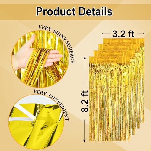 Gold Foil Streamer Backdrop Curtains – 4 Pack Party Decor