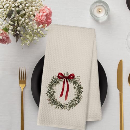 Vintage Christmas Tree Kitchen Hand Towels Set of 2 - Tree Wreath Variation