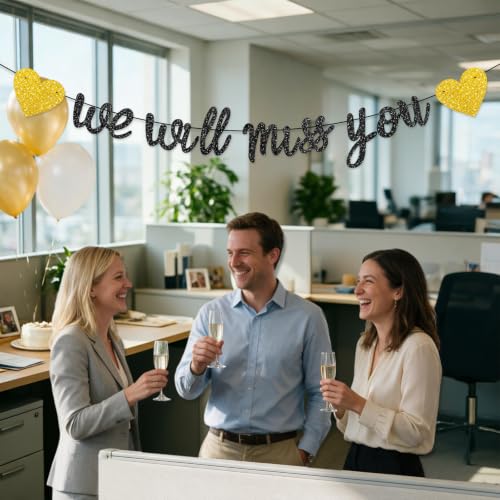 We Will Miss You Banner - Pre-Strung Glitter Farewell Party Decorations