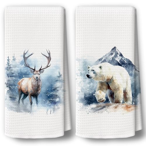 Winter Kitchen Towels Set of 2 - Deer & Bear Holiday Designs