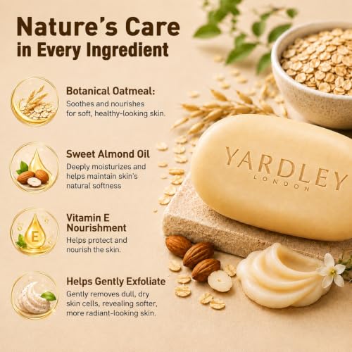 Yardley Oatmeal and Almond Bar Soap 4 Oz Moisturizing Bath Bar