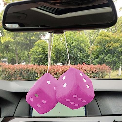 Pink Fuzzy Dice for Car Rearview Mirror - 3 Inch Plush Retro Hanging Decor