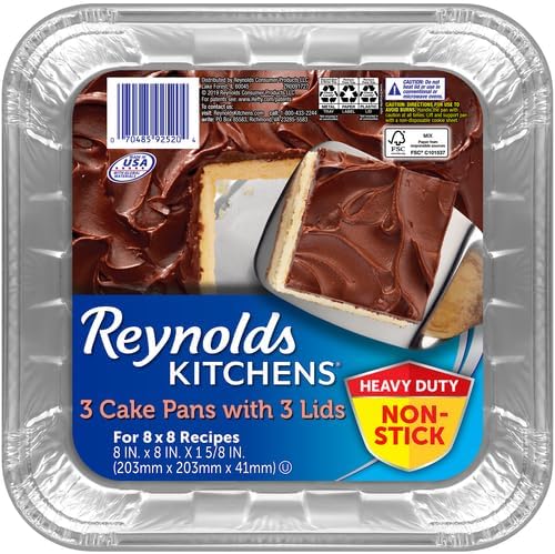 Reynolds Kitchens Aluminum Pans - Durable with Lids | Blue, 8x8 Inch, 3 Count