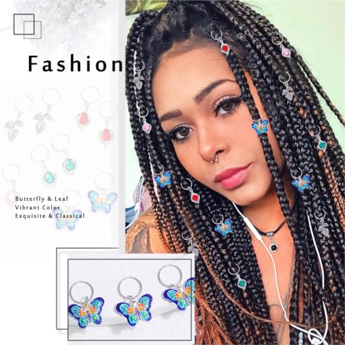 Formery Butterfly Braid Jewelry & Silver Leaf Hair Charms 14PCS