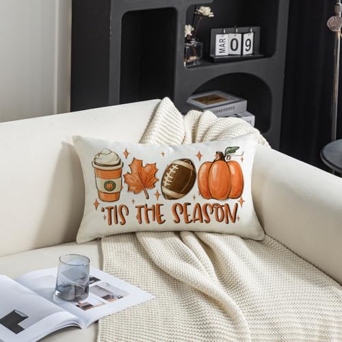 Fall Pillow Cover 12x20 - Tis The Season Football Pumpkin Decor