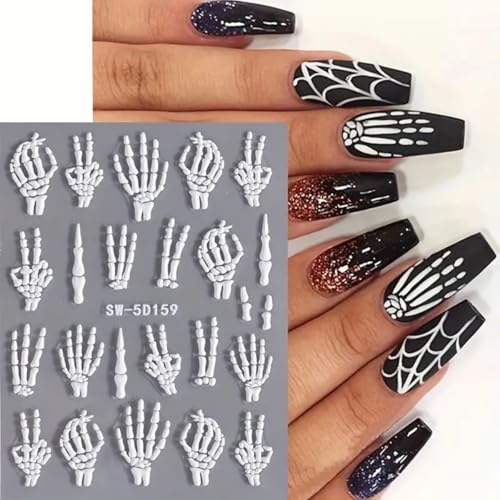 Halloween 5D Embossed Skeleton Nail Art Stickers - 2PCS Bone Decals