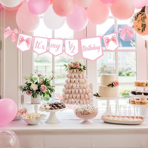 It's My 1/2 Birthday Banner with Pink Bow - Half Birthday Decor