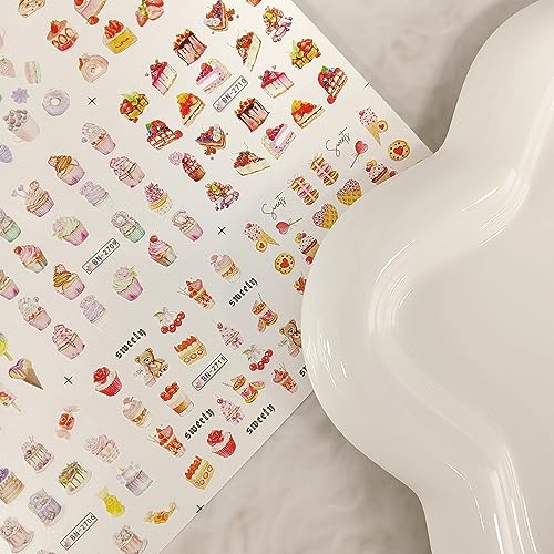 GRITOSE 12 Sheets Colorful Donut Ice Cream Candy Nail Art Water Decals