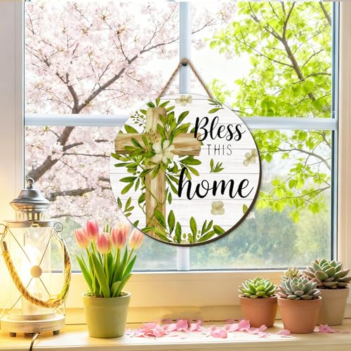 Spring Wooden Wreath for Front Door - Easter Butterfly Welcome Sign
