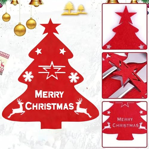 6Pcs Christmas Silverware Holder & Placemats Set Red Green Tree Decor