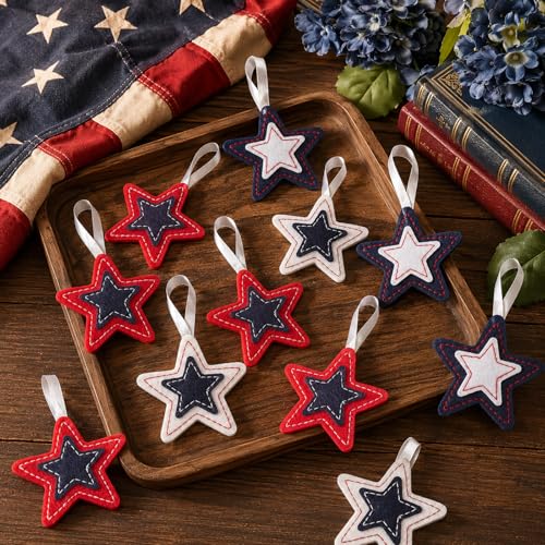 18 Pcs 4th of July Patriotic Star Felt Ornaments – Tree Decor