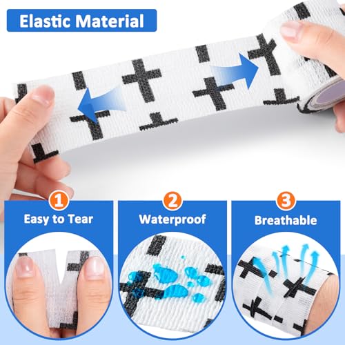 8PCS Christian Athletic Tape Faith Cross Wrist Tape, 2in x 15ft Elastic &Self-adhering, Halloween Church Jesus Religious Sports Wrap, Latex-Free Non Woven Self Adhesive Bandage for Soccer Baseball
