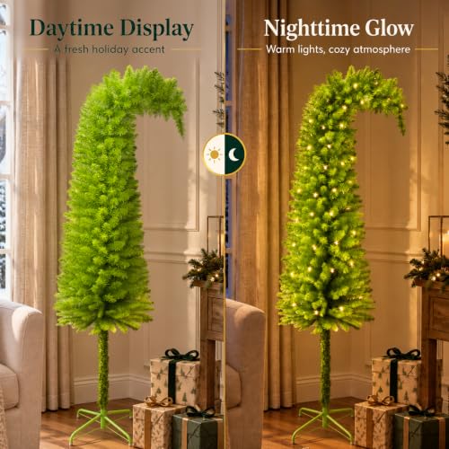 5Ft Whimsical Lime Green Artificial Christmas Tree, Bendable Holiday Decor