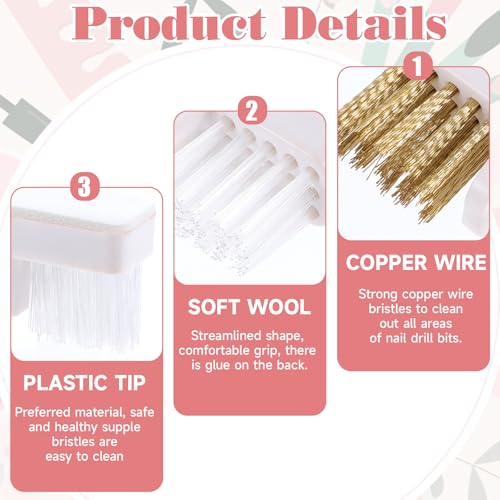 InnoHHustle 4-Piece Nail Drill Bit Cleaner Brush - Copper and Plastic