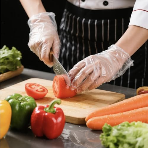 400 Count Disposable Plastic Gloves - Food Safe, Latex-Free & Powder-Free