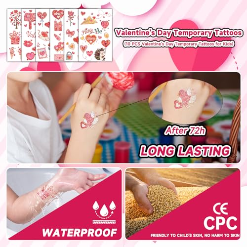 EMOME Glitter Valentine Temporary Tattoos for Kids Party Favors Goodie Bags