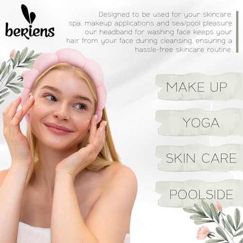 BERIENS Puffy Spa Headband - Soft Plush Pink Skincare & Makeup Hair Band