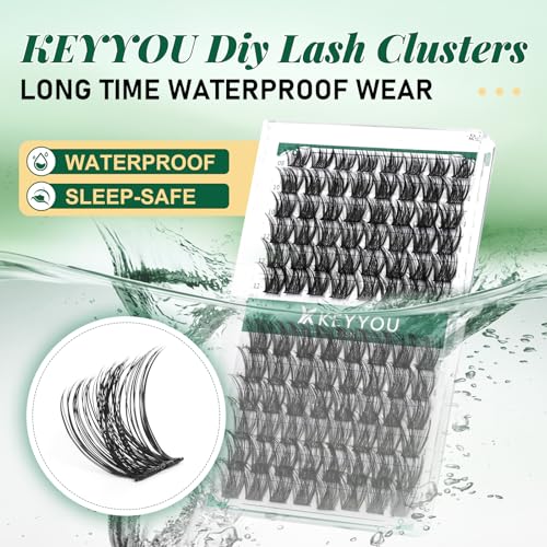 KEYYOU Lash Clusters 96 Pcs D Curl 18mm DIY Wispy Individual Eyelash Extensions