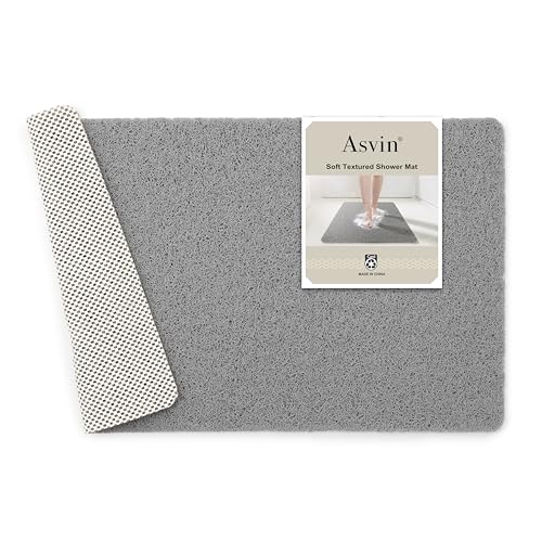 Asvin Non-Slip Loofah Shower Mat, Quick-Dry PVC Bath Mat, 24x16 Inch, Grey