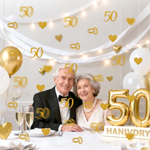 50th Anniversary Gold Confetti - 100 Pieces of Glitter Paper