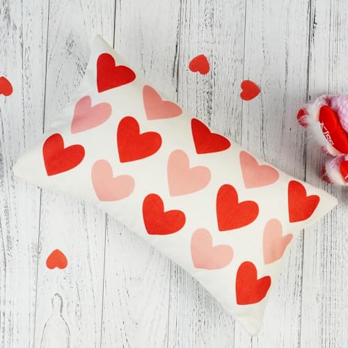ONWAY Valentine's Day Heart Lumbar Pillow Cover, Pink 12x20 Inch Throw Case