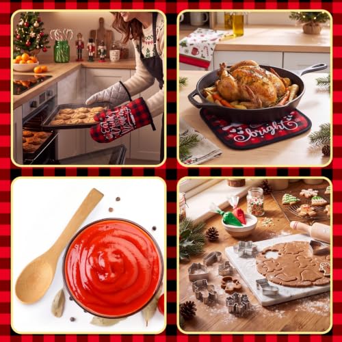 Qinyoung Christmas Kitchen Oven Mitts & Pot Holders Set - Buffalo Plaid