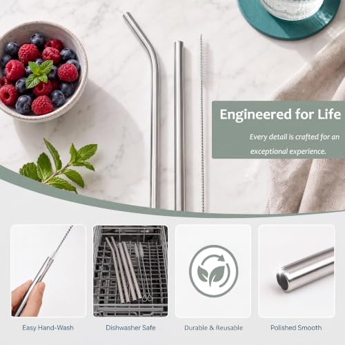 AOTWAN Stainless Steel Boba Straws and Smoothie Straws Set with Brush