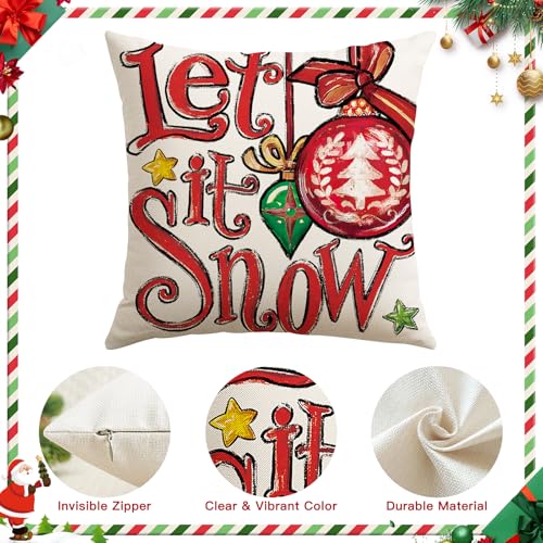 OTOSTAR Christmas Throw Pillow Covers 20x20 Inch, Set of 4 Red Holiday Decor