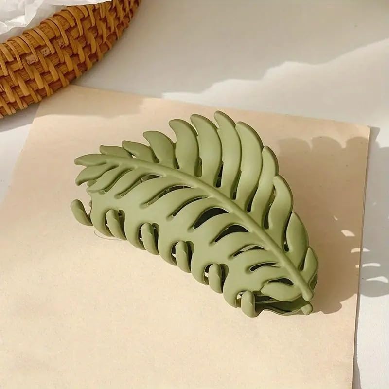 Green Leaf Hair Claw Clip 3.5 Inch Non-Slip Hair Jaw Clamp