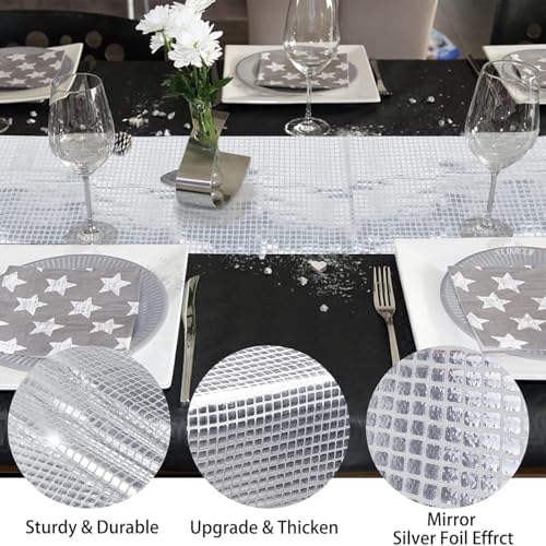 12 x 72 Inch Silver Glitter Disco Table Runner - Party Decor