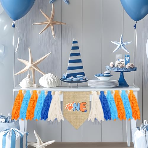 Blue Dog High Chair Banner for 1st Birthday Party Decoration