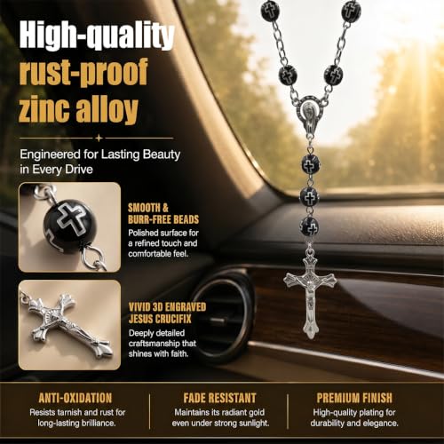 Personalized Cross Car Pendant - Elegant Rosary Rearview Mirror Decoration