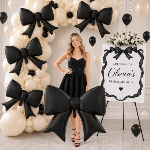 8Pcs Black Bow Foil Balloons Set - 38 Inch and 21 Inch Party Decorations