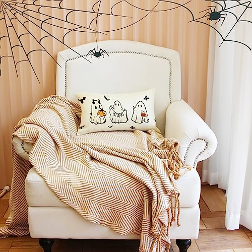 Halloween Ghost & Bat Lumbar Throw Pillow Cover, 12x20 Inch Decorative Case