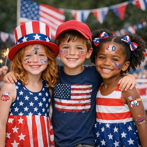 HOWAF 250th Anniversary Temporary Tattoos, 72pcs USA 1776-2026 Party Favors