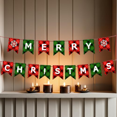 Merry Christmas Paper Banner with String for Fireplace and Wall Holiday Decor