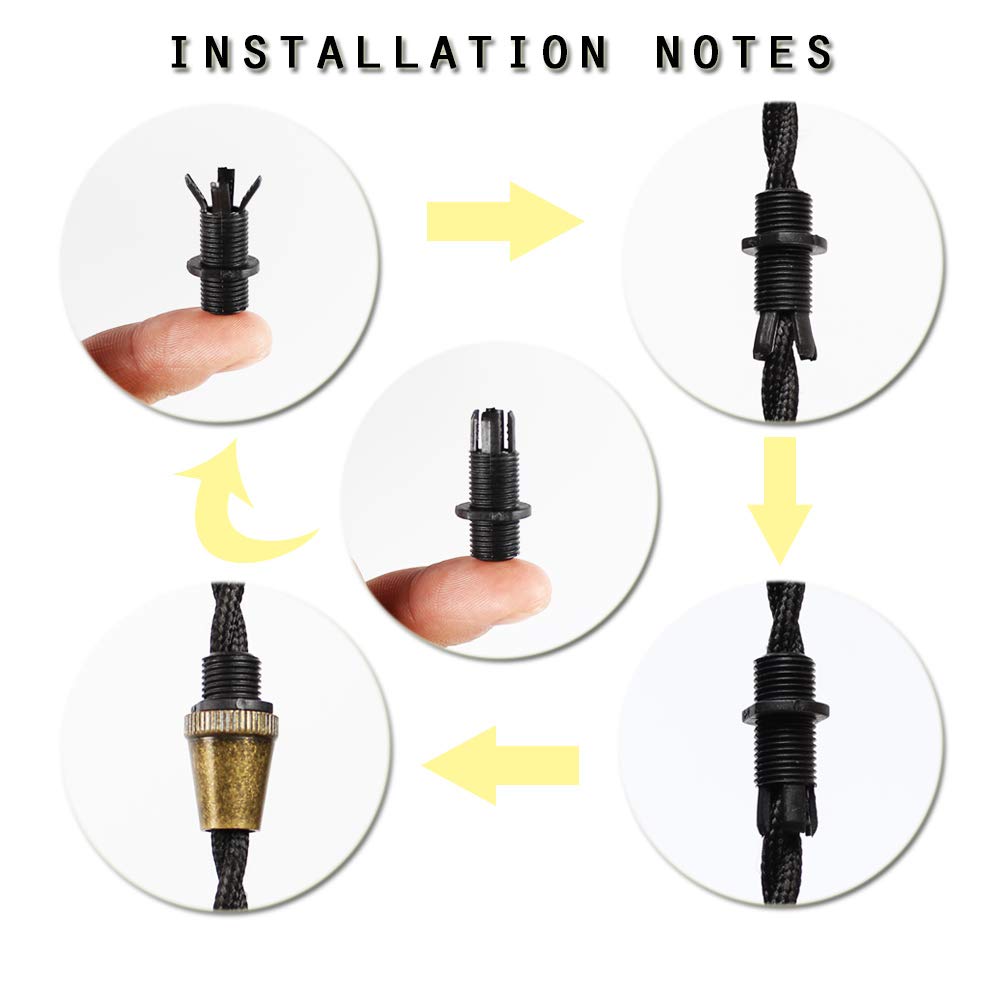 Retro Metal 20 Pcs Strain Relief Cord Connector Pendant Lighting Cord,PRUNLLA Aluminum Threaded Cord Grip Wire Clamp for Handmade Lighting,Lamps,Pendant (Glossy Black)