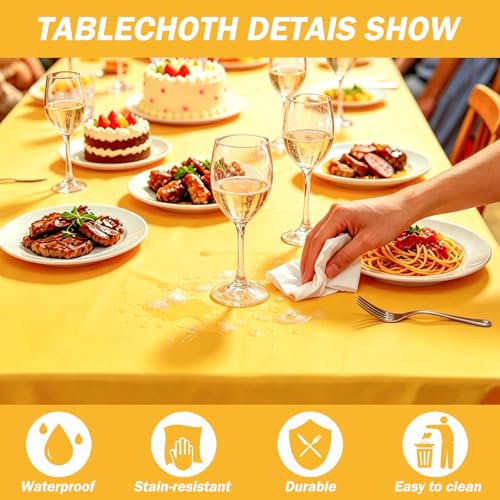 54x108 Inch Yellow Disposable Plastic Tablecloths - 2 Pack