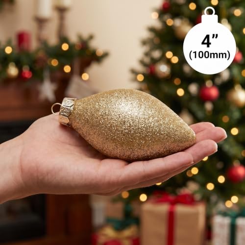 Champagne Gold Teardrop Christmas Ornaments Set - 4 Inch Finials, 12 Pieces