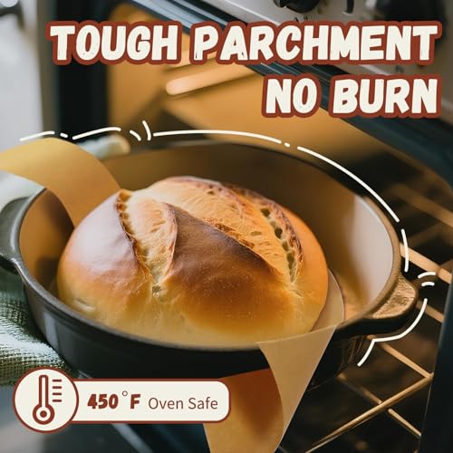 Unbleached Parchment Paper for Sourdough Baking, 8" Round, 50 Sheets with Long Handles