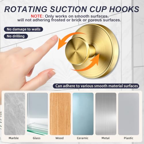 Gold Reusable Suction Cup Hooks - No Drill Shower Hooks (4 Pack)