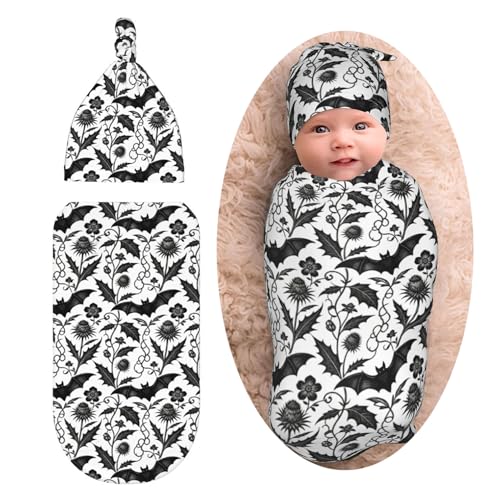 Goth Halloween Bat Baby Swaddle Blanket & Beanie Set - One Size